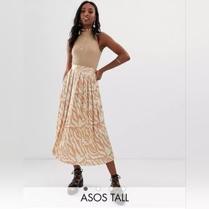 ASOS DESIGN Tall pleated midi skirt with buttons in tiger print
